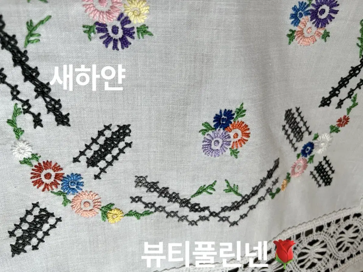 100x100cm/프랑스 빈티지 손자수 테이블보